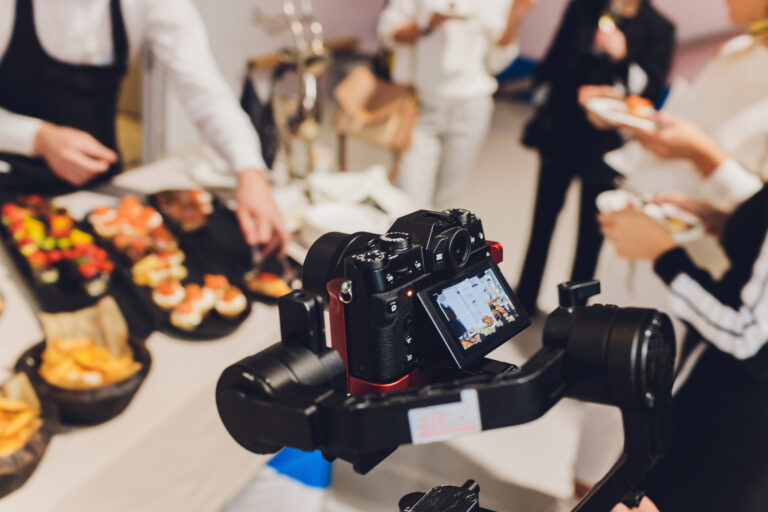 Camera Gimbal DSLR Video Production. Pro Video Stabilization. Video Maker Taking Shoots Using Pro Equipment